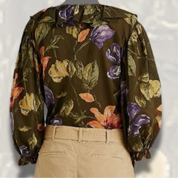 Lauren Ralph Lauren Green Floral Blouse - Picture 2 of 4